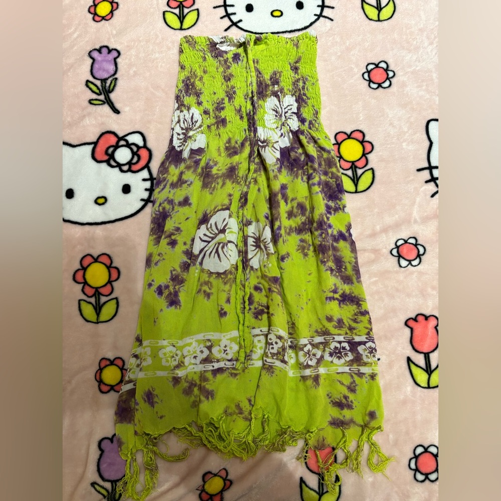 Floral Green and purple strapless Dress